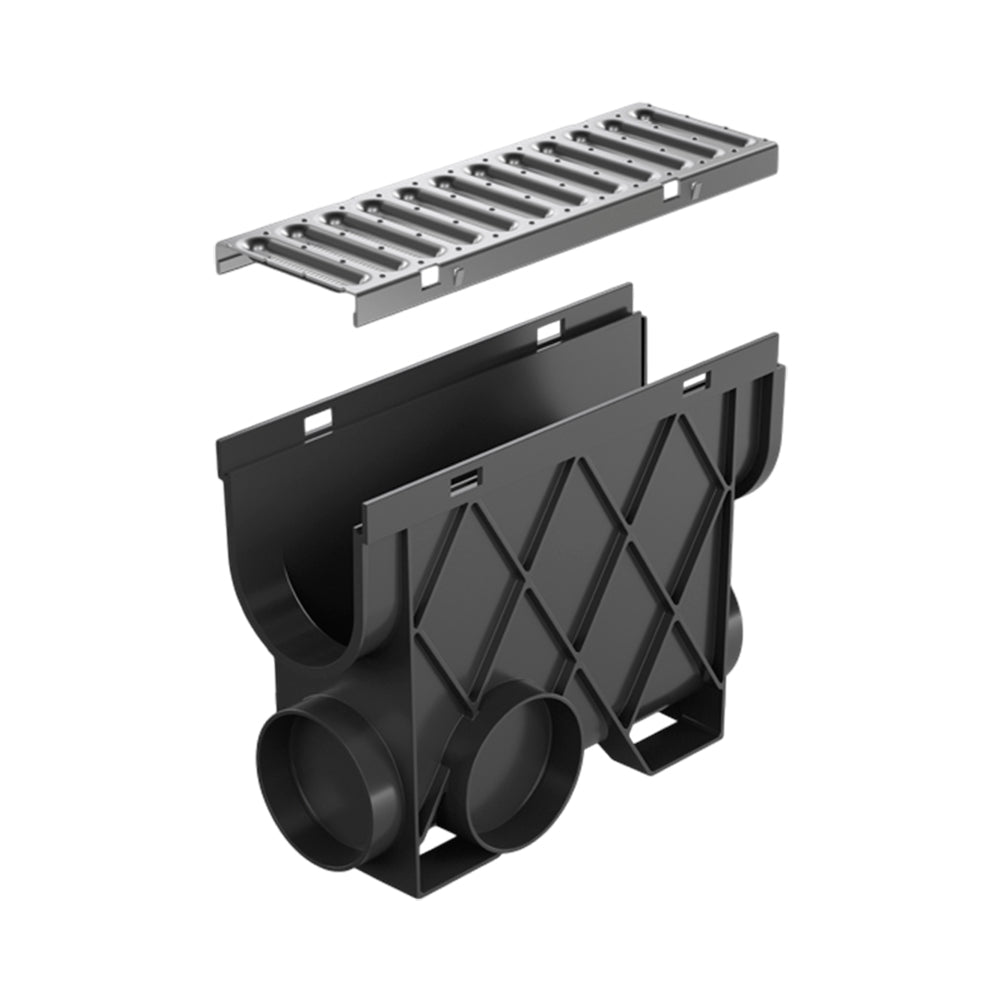 Reln Storm Drain Slimline Pit and Grate Stainless Steel 344mm (L) x 121mm (W) x 261mm (D)
