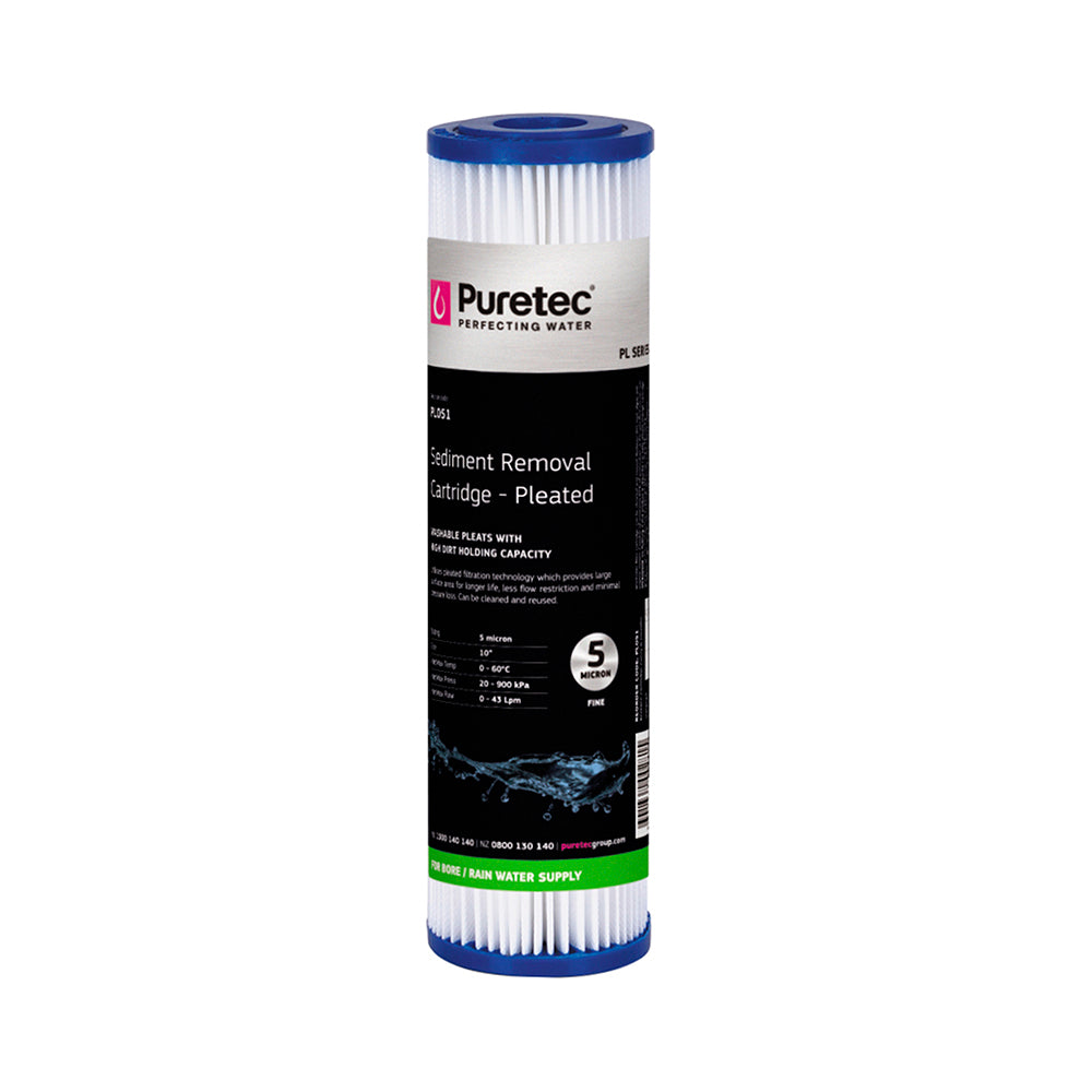 Puretec Cartridge PL051 Sediment Pleated 2.5" x 10", 5 Microns