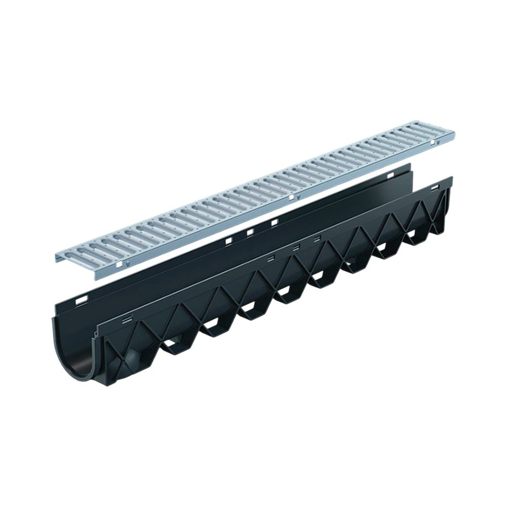 Reln Storm Drain Channel and Grate Galvanised Steel 1m (L) x 120mm (W) x 129mm (D)