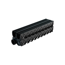Reln Storm Drain Channel and Grate (Garage Pack c/w 4 channels and 1 End Cap and 1 End Outlet) Plastic Black 1m (L) x 120mm (W) x 129mm (D)