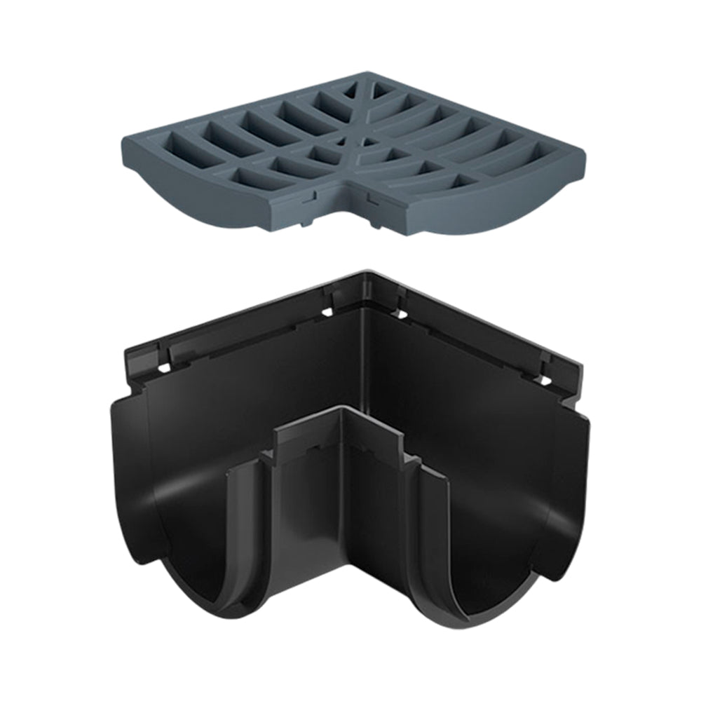 Reln Storm Drain Corner 90° with Grate Plastic Grey