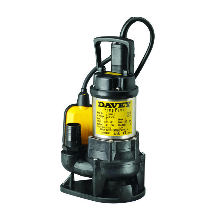 Davey D15VA submersible drainage pump with tethered float switch