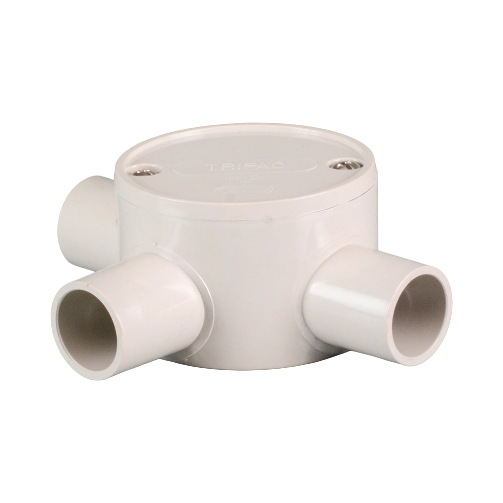 PVC Electrical Junction Box, Round Shallow Grey 3 way 25mm