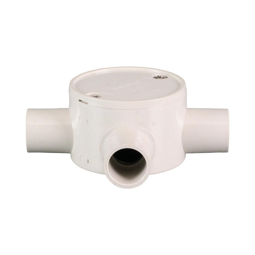 PVC Electrical Junction Box, Round Shallow Grey 3 way 25mm