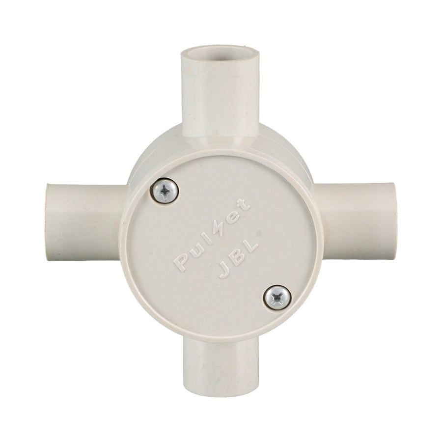 PVC Electrical Junction Box, Round Shallow Grey 4 way 20mm - Perth ...