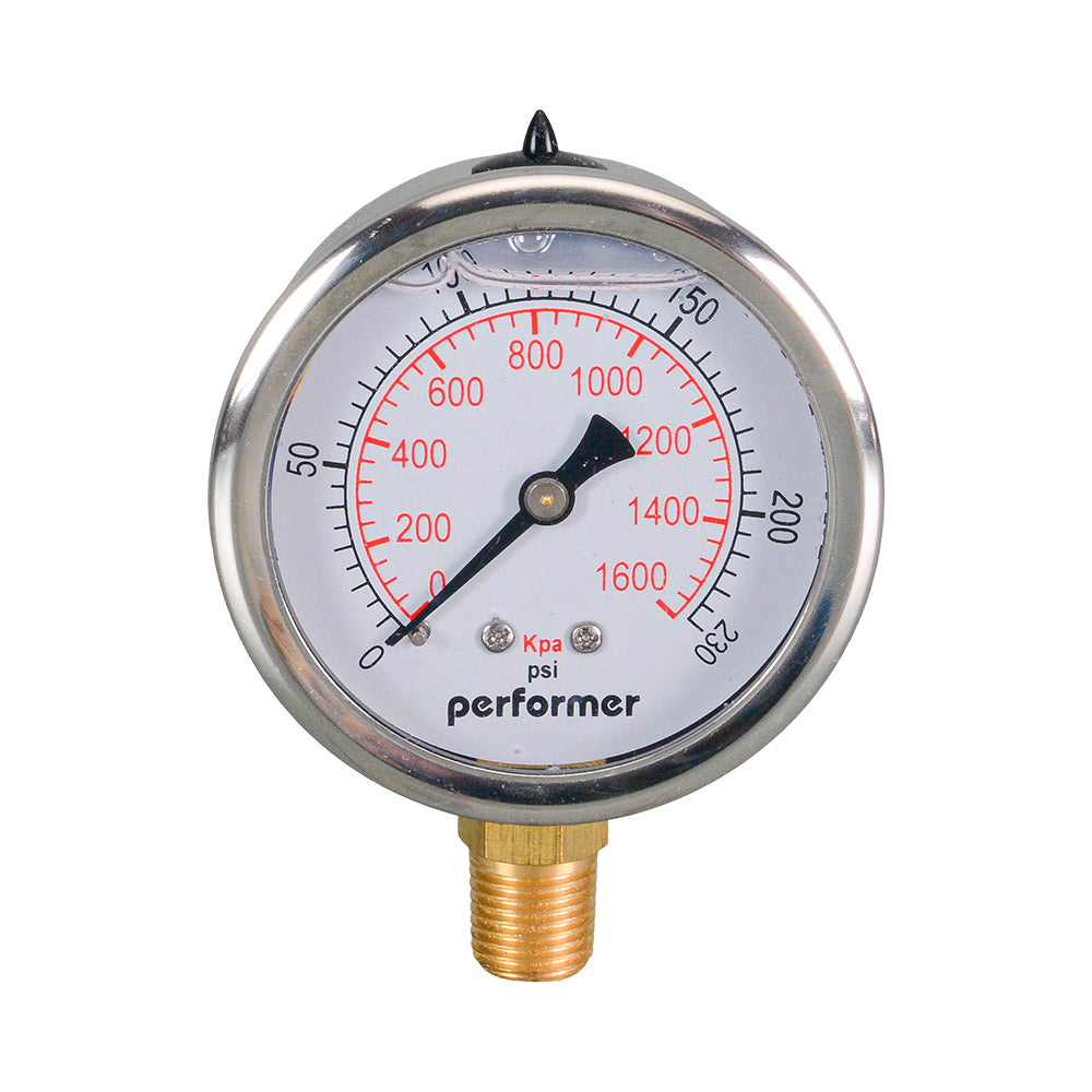 Pressure Gauge 65mm x 1/4"BSP Glycerine Filled 1600kpA (0-232PSI)