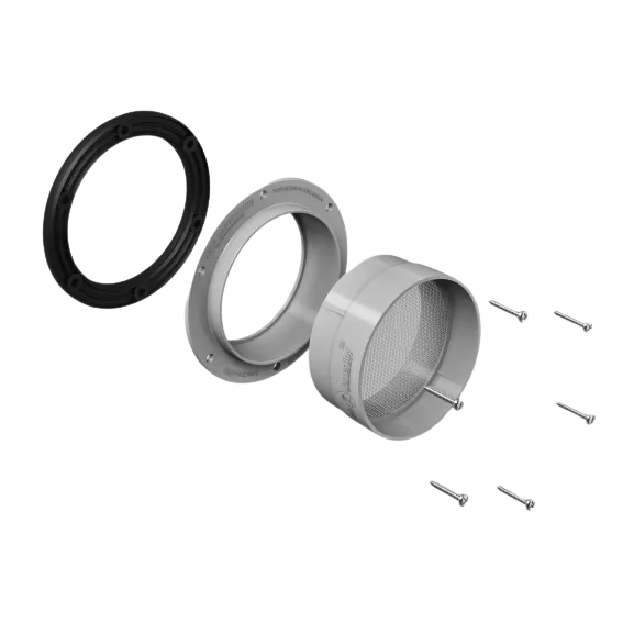 Rain Harvesting Flanged Tank Overflow Kit Flat 90mm Socket (includes Flange, Gasket, Mosquito-Proof Screen, Screws)