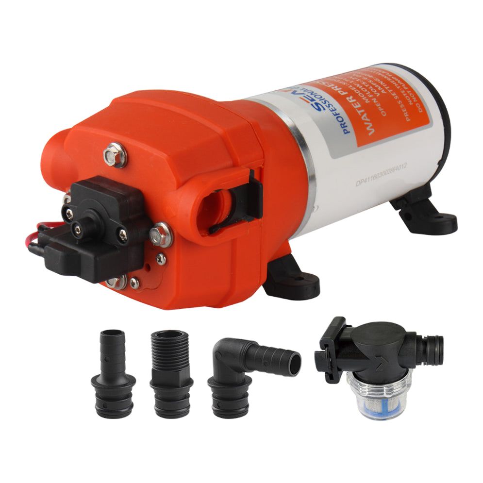 SEAFLO 41-series 4.5GPM pump with fittings and strainer
