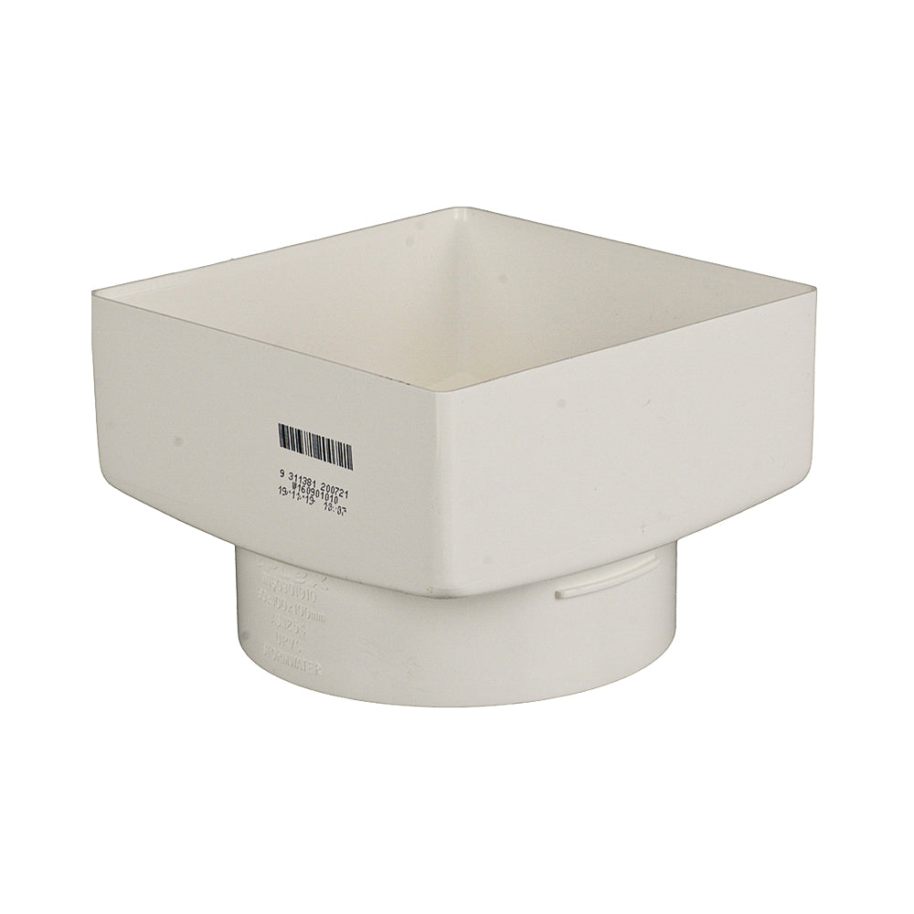 Stormwater Rectangle Downpipe Adaptor 100mm x 100mm to 90mm Pipe