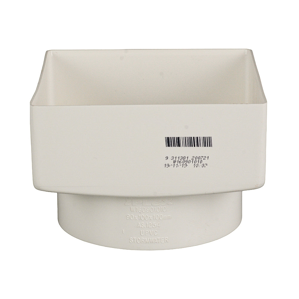 Stormwater Rectangle Downpipe Adaptor 100mm x 100mm to 90mm Pipe