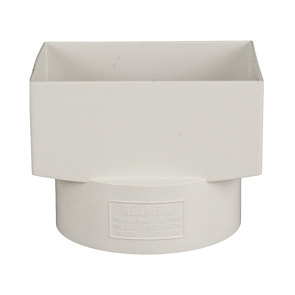 Stormwater Rectangle Downpipe Adaptor 100mm x 80mm to 90mm Pipe
