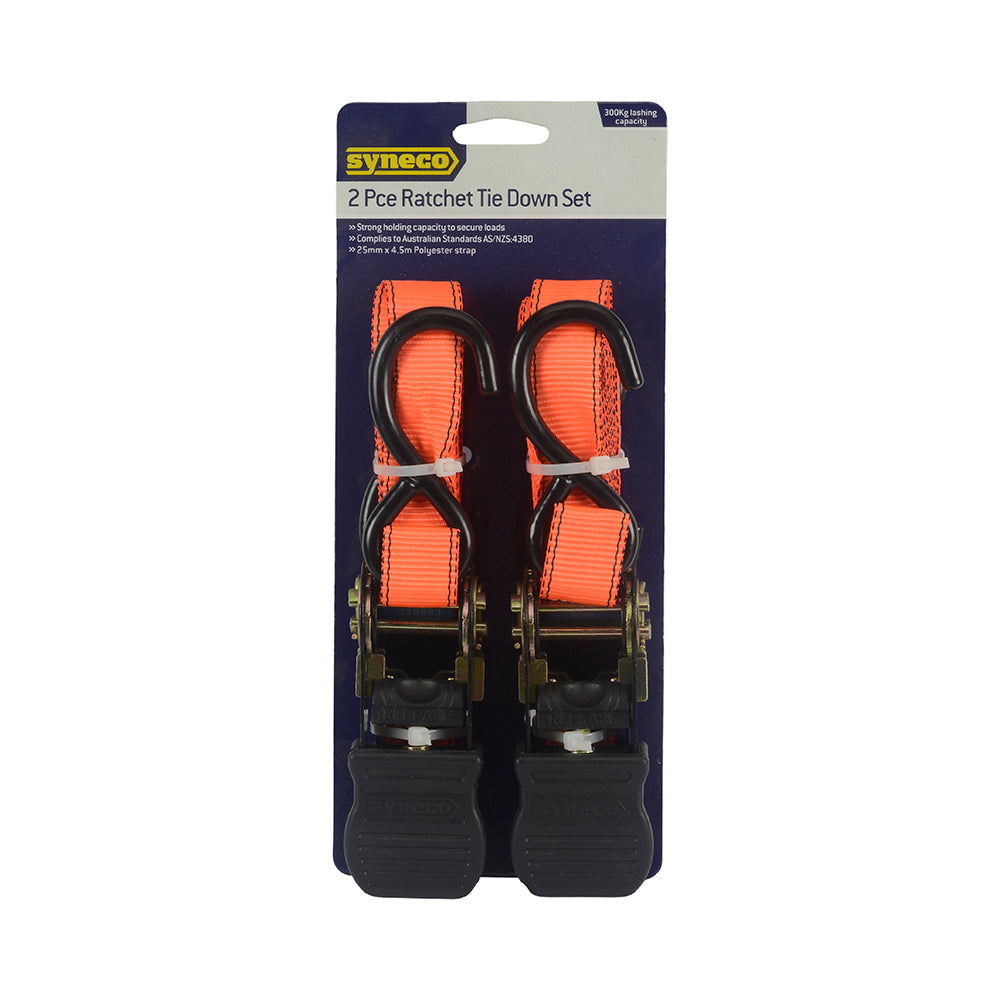 Tools GFB Hook Tie Down Ratchet Set Green/Orange 25mm x 5m - 2 Pack