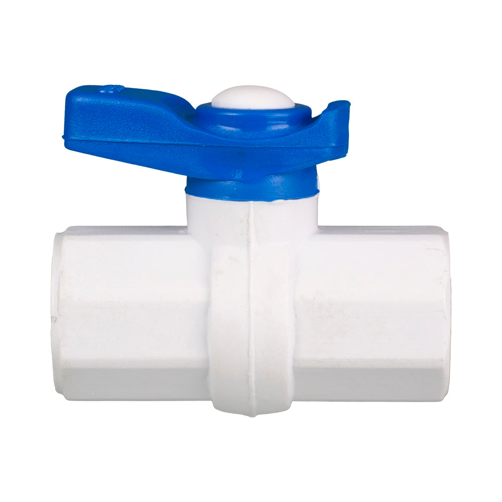 PVC Mini Ball Valve White, FF Thread - 1/2" (15mm)